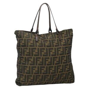 FENDI Zucca Canvas Tote Bag Black Brown Auth